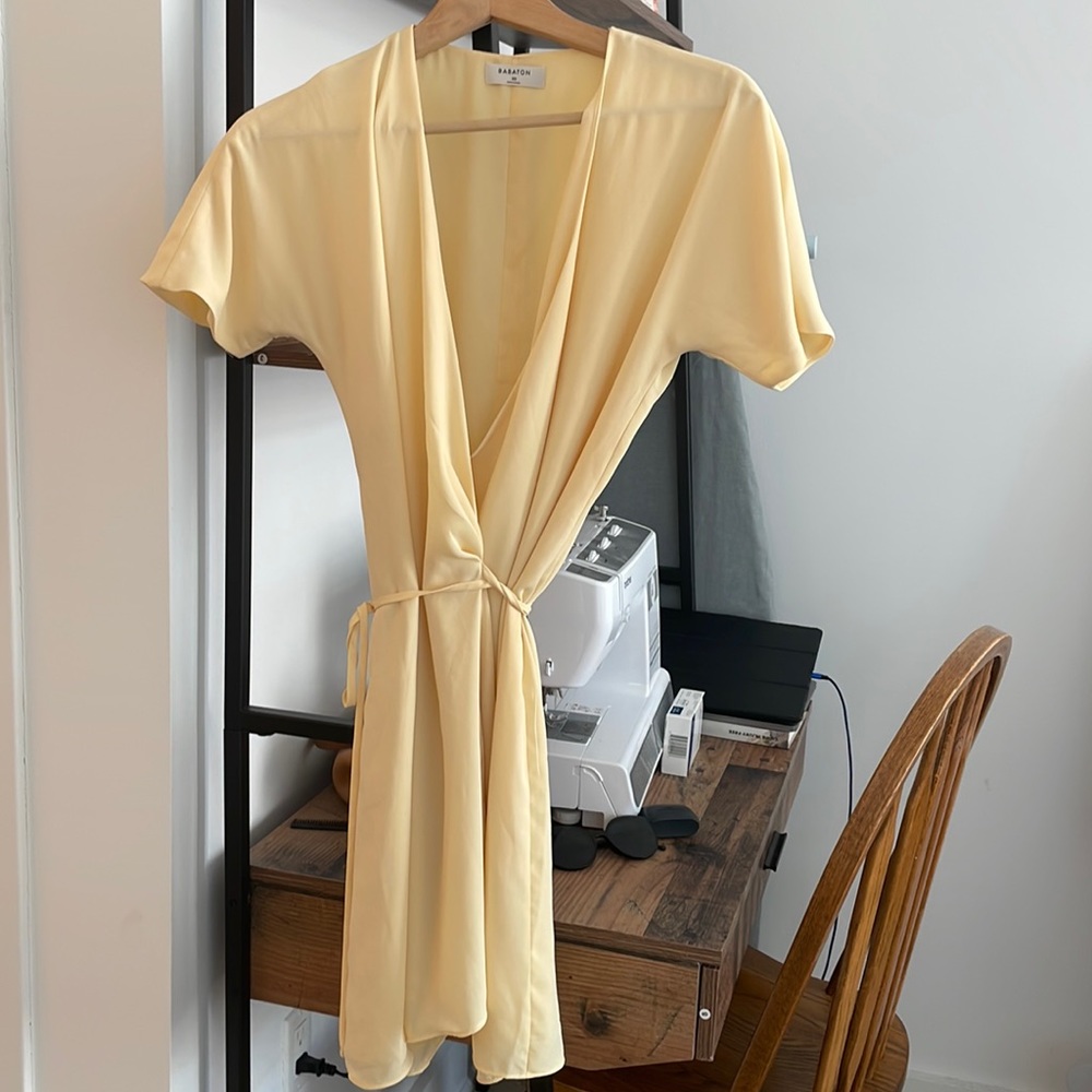 Aritzia Pale Yellow Wrap Dress
